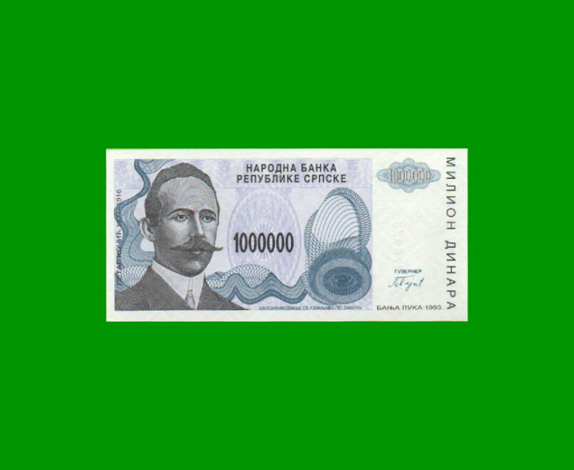 BILLETE DE BOSNIA - HERZEGOVINA 1000000 DINARA, PICK 154, AÑO 1993, ESTADO SIN CIRCULAR. -