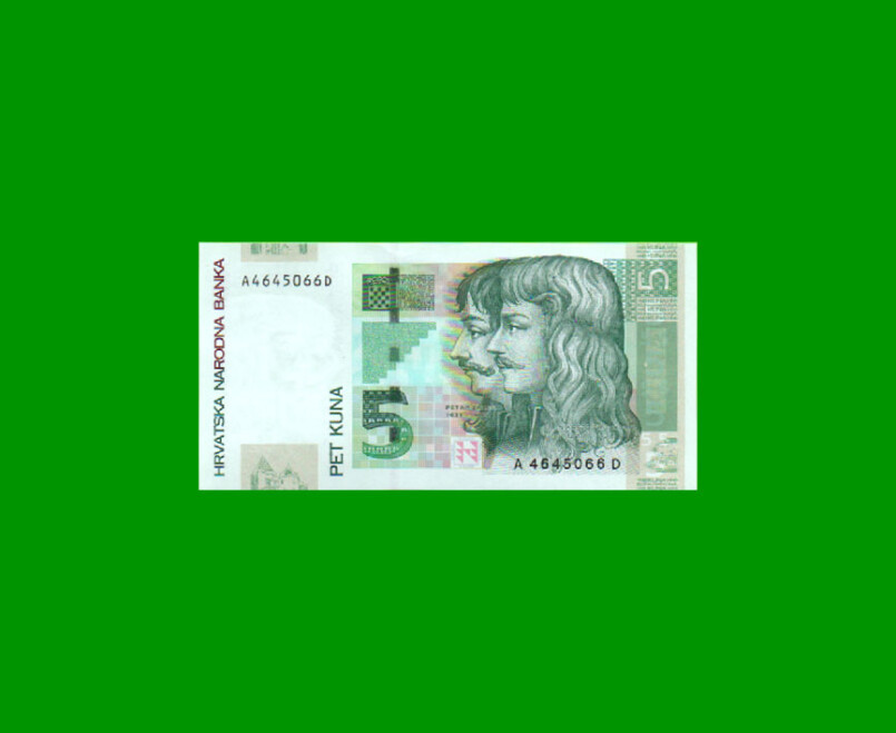 BILLETE DE CROACIA 5 KUNA, PICK 37, AÑO 2001, ESTADO SIN CIRCULAR.-