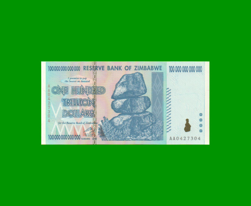 BILLETE DE ZIMBABWE 100.000.000.000.000 DOLARES, PICK 91, ESTADO SIN CIRCULAR.-