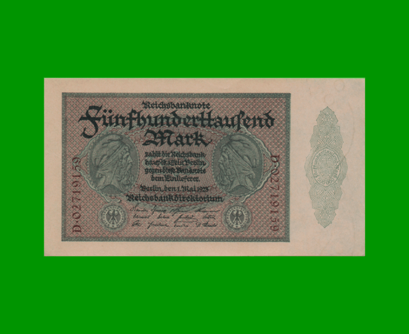 BILLETE DE ALEMANIA 500.000 MARCOS, PICK 88b, AÑO 1923, ESTADO SIN CIRCULAR .-