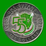MONEDA DE GUYANA 100 DOLARES 55 ANIVERSARIO DE LA INDEPENDENCIA, AÑO 2021, ESTADO NUEVA.-