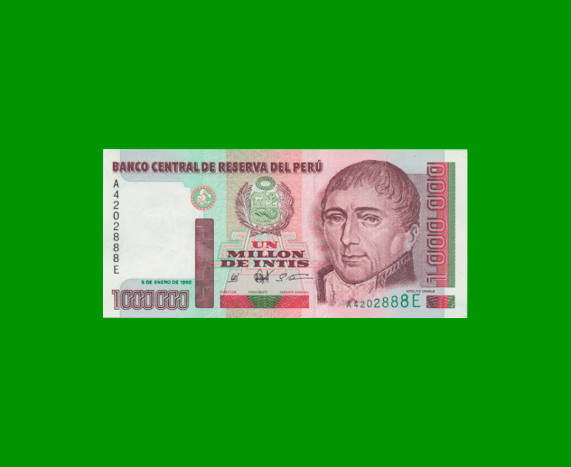 BILLETE DE PERU 1.000.000 INTIS, PICK 148, AÑO 1990, ESTADO SIN CIRCULAR.-