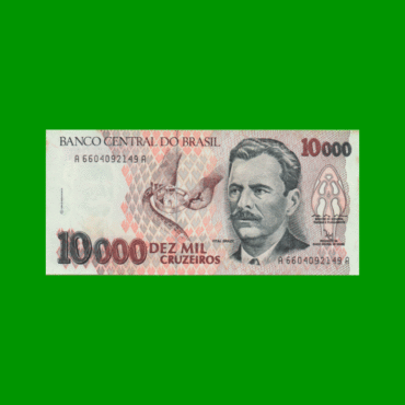 BILLETE DE BRASIL 10.000 CRUZEIROS, PICK 233b, AÑO 1992, ESTADO SIN CIRCULAR.-