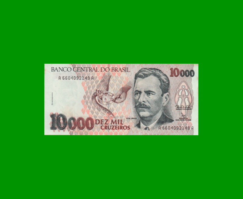 BILLETE DE BRASIL 10.000 CRUZEIROS, PICK 233b, AÑO 1992, ESTADO SIN CIRCULAR.-