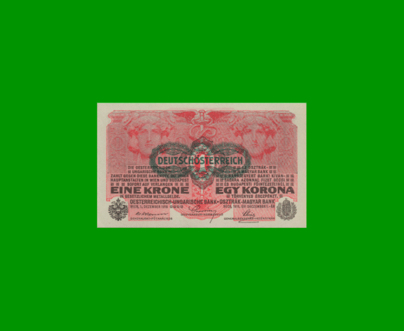 BILLETE DE AUSTRIA 1 CORONA, PICK 49, AÑO 1916, ESTADO SIN CIRCULAR.-